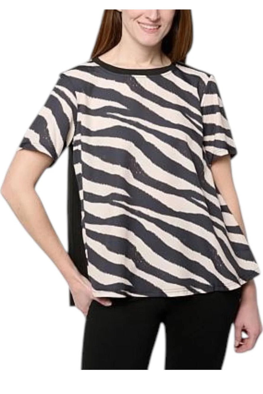 DG2 by Diane Gilman Women's Crepe De Chine Sleeve Top Ikat Zebra - Regular
